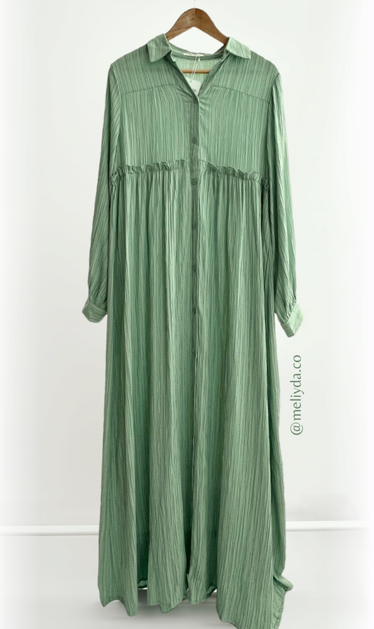 Robe chemise plissée - Vert