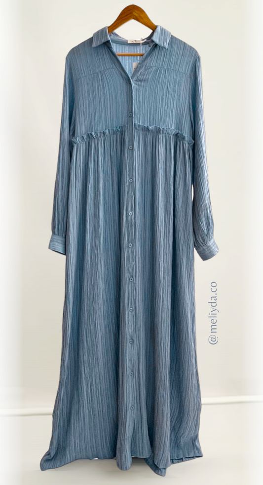 Robe chemise plissée - Bleu