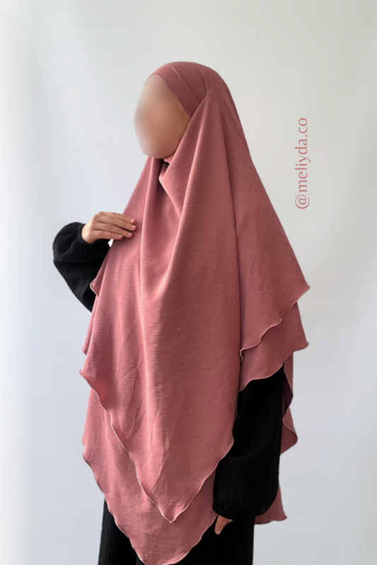 Khimar double voile rose